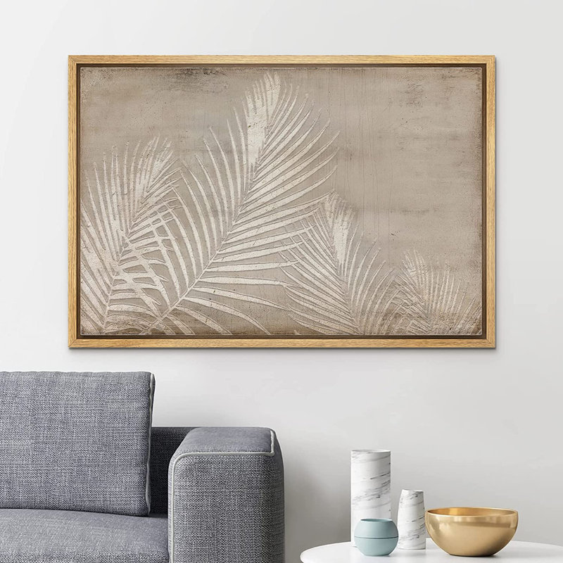 «Tropical Jungle Palm Leaf», peinture sur toile à cadre flottant, H 24 po x l 36 po, Brun