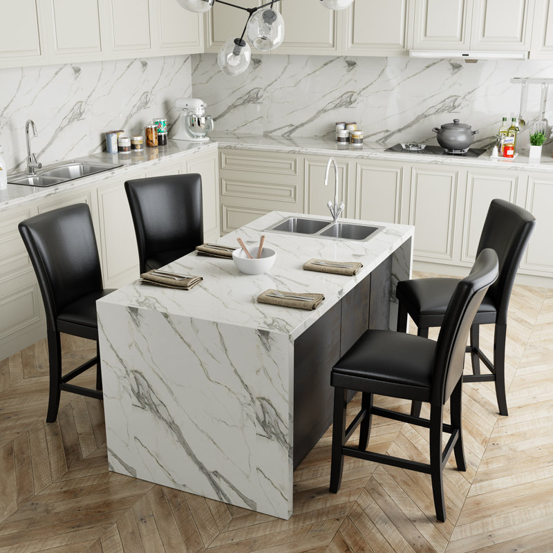 Ebian Upholstered Counter Stool with Solid Wood Frame, Black