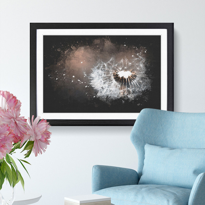 Floating Dandelion Seeds - Picture Frame Graphic Art Print, 45cm H x 63cm W x 2cm D, Black Framed