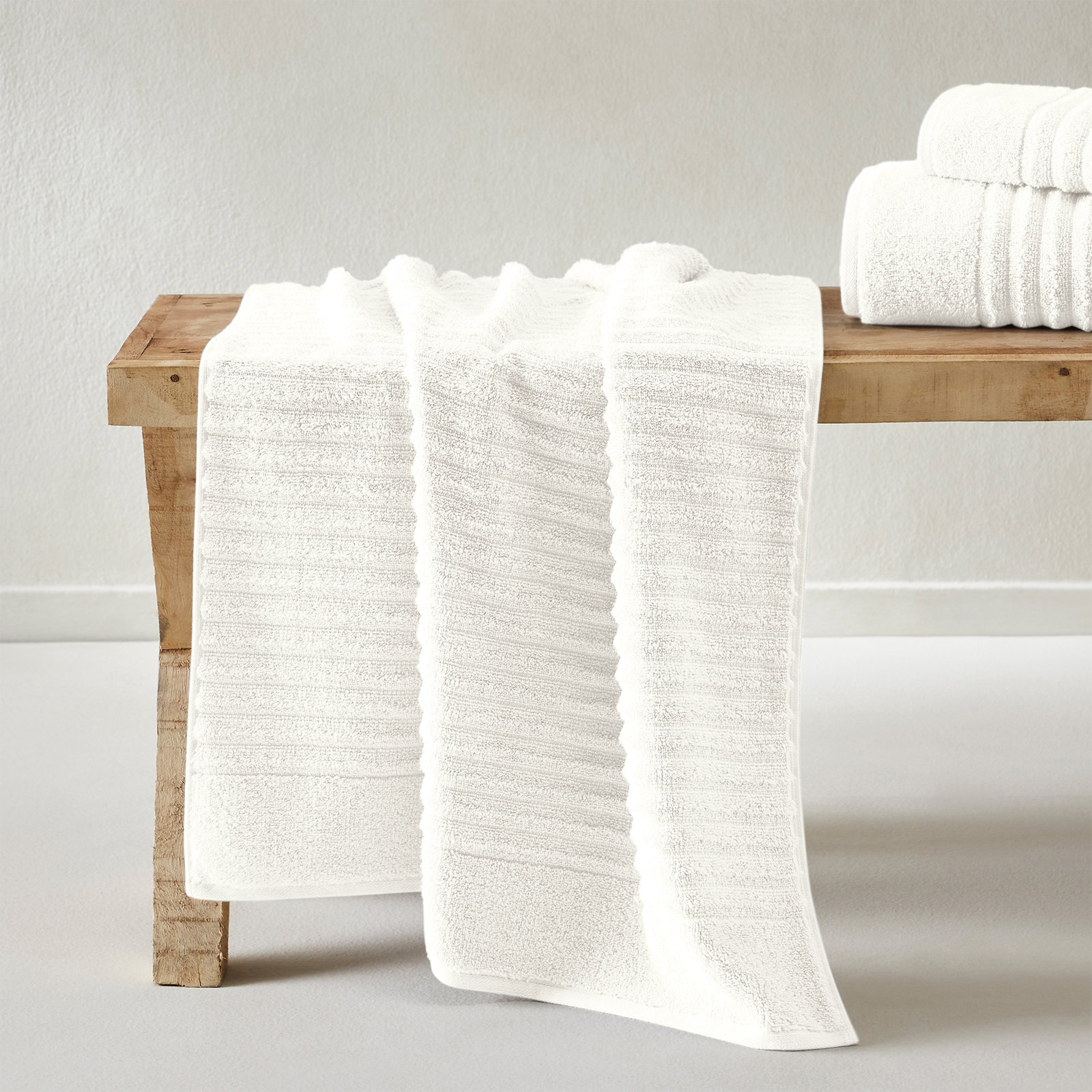 Zero-Twist Cotton Ribbed Hand Towels, Ivory, 6 Piece Towel Set