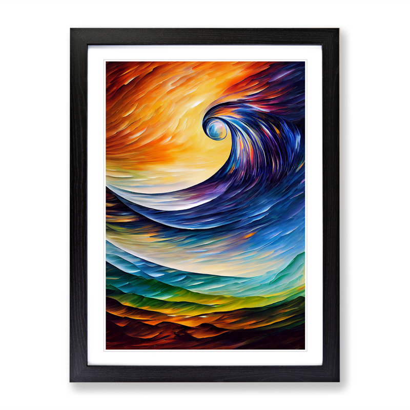 Ocean Wave Abstract No.4 - Single Picture Frame Print, 64cm H x 46cm W x 2cm D, Black