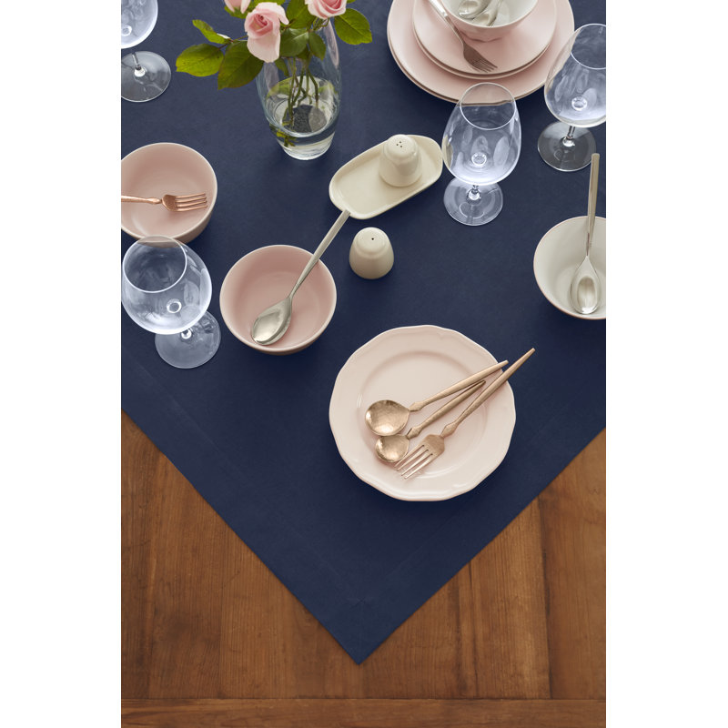 Dru Cotton Linen Plain Table Throw, Navy