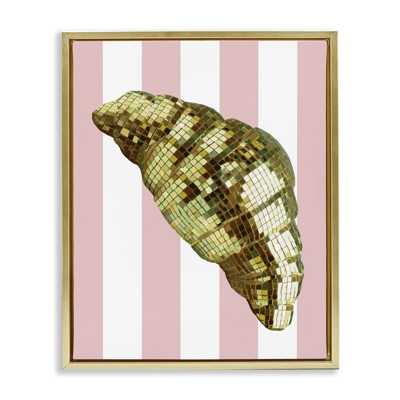Cadre flottant Disco Croissant & Pink Stripes, design par Lil 'Rue, H 31 po x l 25 po, Cadre flottant métallique doré