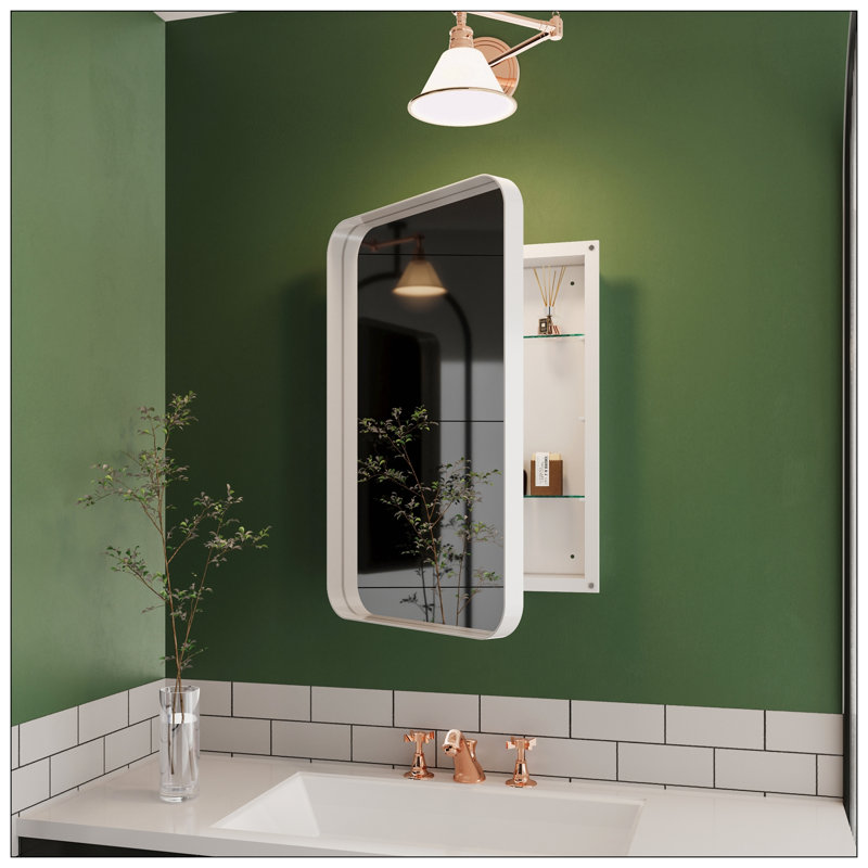 Jolisha l 15,74 po x H 23,6 po encastré miroir armoire de pharmacie réglable, Blanc