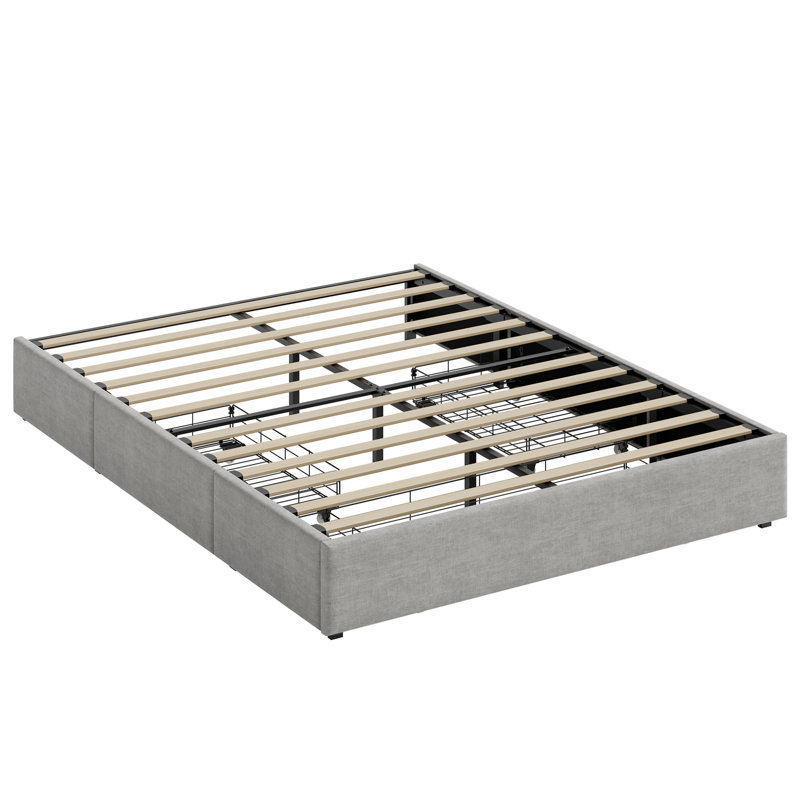 Cadre de lit plateforme avec 3 tiroirs de rangement sous le lit - Sans tête de lit, Grand gris clair