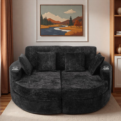 Full-compressed Curved Chaise Lounge Sofa With 4 Throw Pillows And 2 Cup Holders by Hokku Designs