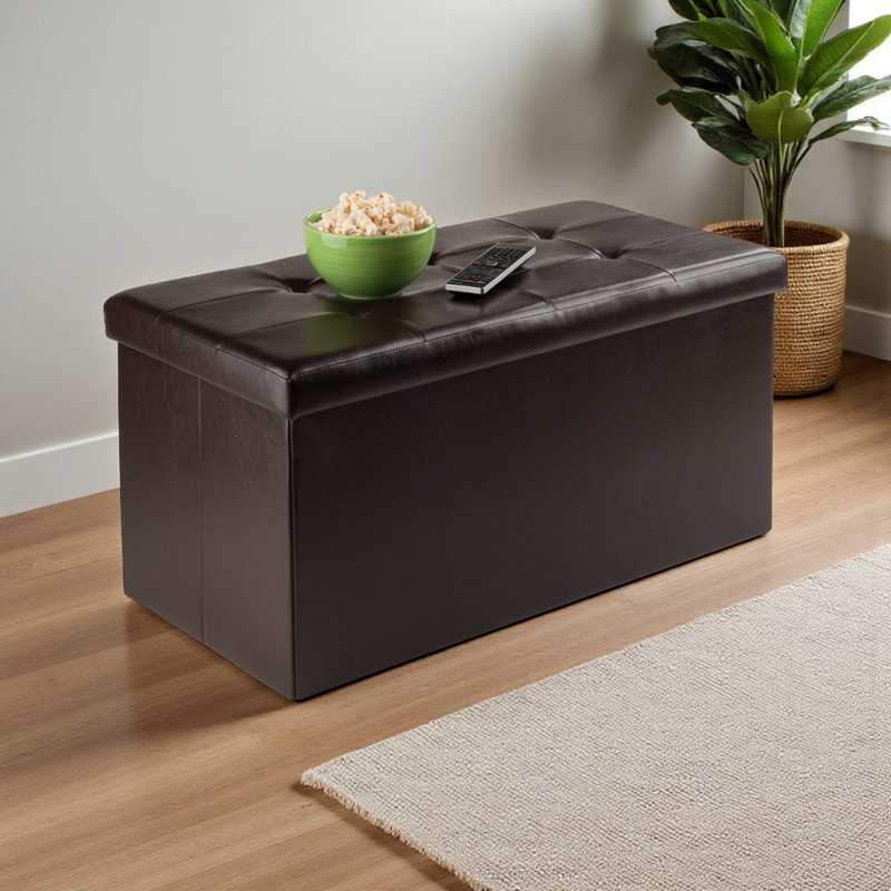 Aniyia Modern Faux Leather Ottoman in Espresso Finish, 29.92" W X 14.8" D X 14.96" H, Espresso