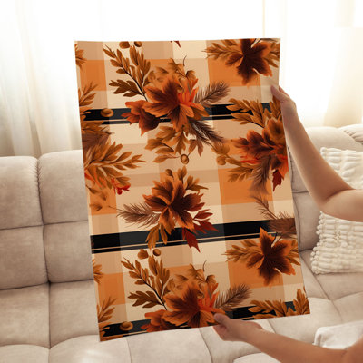 Holiday Fall Plaid and Leaves II Modern Unframed Art Print
