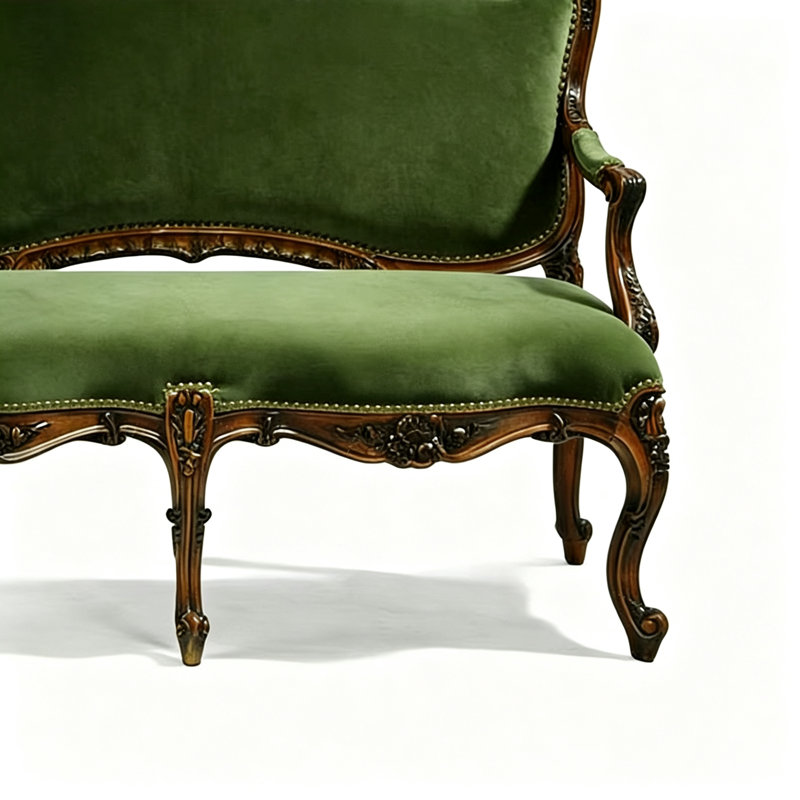 American-style Solid Wood Carved Green Sofa