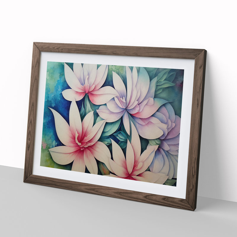 Cheerful Watercolour Flowers - Single Picture Frame Painting, 46cm H x 64cm W x 2cm D, Walnut
