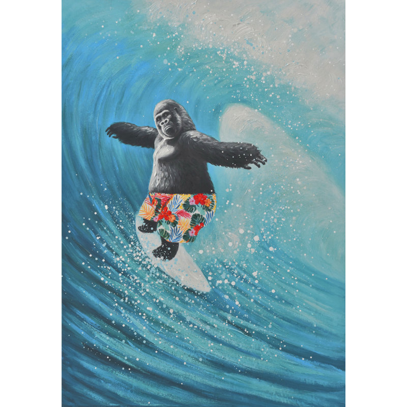 Surfing Gorilla - Wrapped Canvas Painting