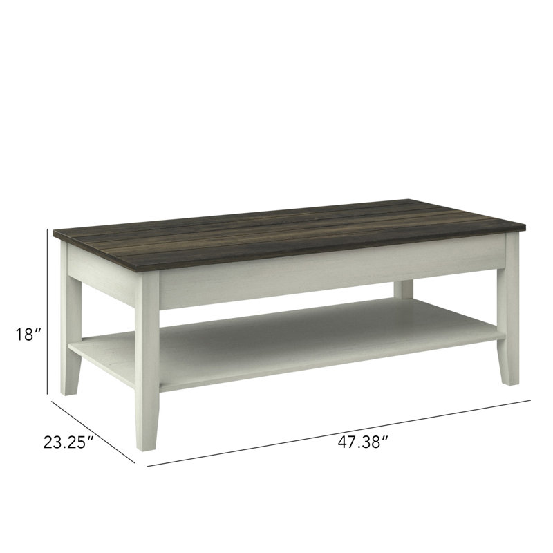 Table basse avec rangement Lorraine, Blanc vieux bois