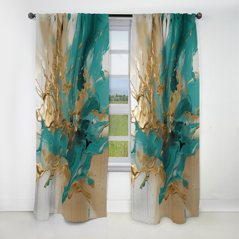 Gold And Turquoise Marble Fluid Ink - Abstract Marble Marble Blackout Curtain - 1 Panels, 52" W x 120" L