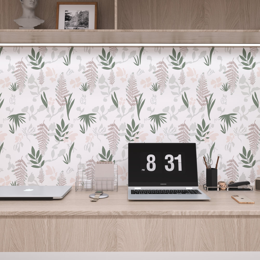 Caryss Leaf Peel & Stick Wallpaper Roll - Self Adhesive Removable Paper for Cabinet/Wall, 17.3in x 16.4Ft (Covers 23.7 sq.ft.) Bayou Breeze