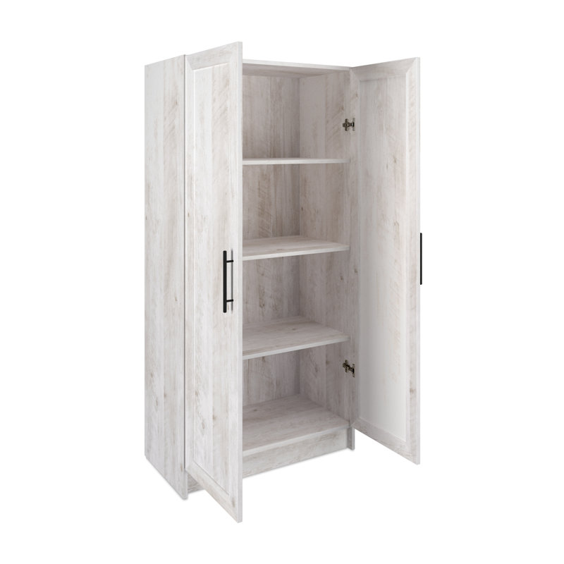 Watse 65" Tall Storage Cabinet with Panel Doors, Kitchen Pantry, Dining Room Cupboard with 2 Adjustable and 1 Fixed Shelf, Free Standing Living Room Accent Cabinet, 16.75"D x 32"W x 65"H, Washed White