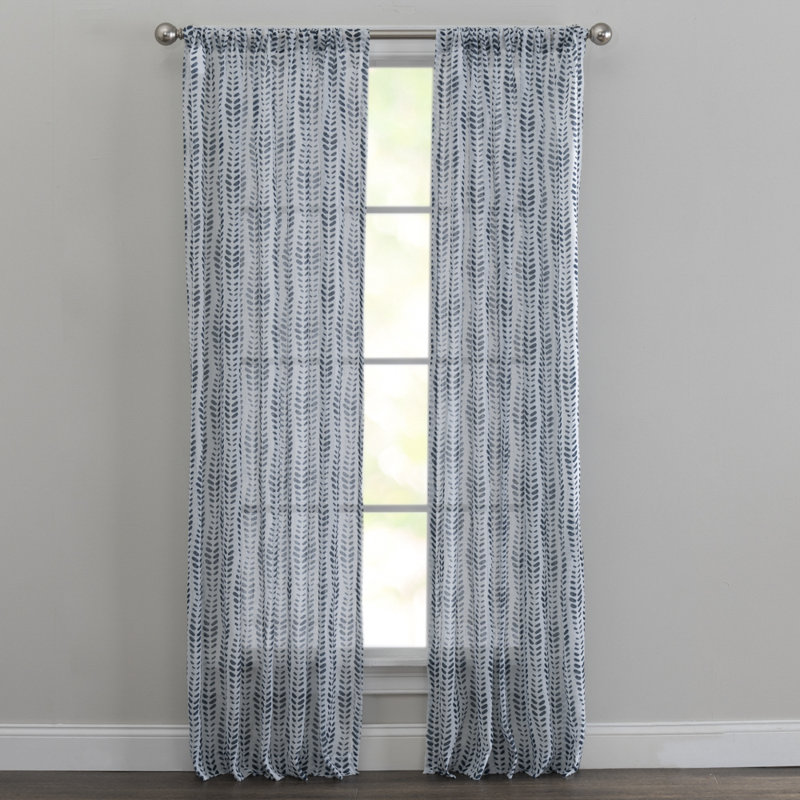 Hoorya 100% Polyester Light-Filtering Printed Vine Curtain Panel With Rod Pocket Top, 50" W x 84" L, Navy