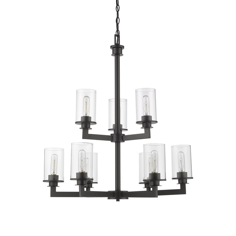 Lustre 9 lumières à abat-jour Attah, Bronze