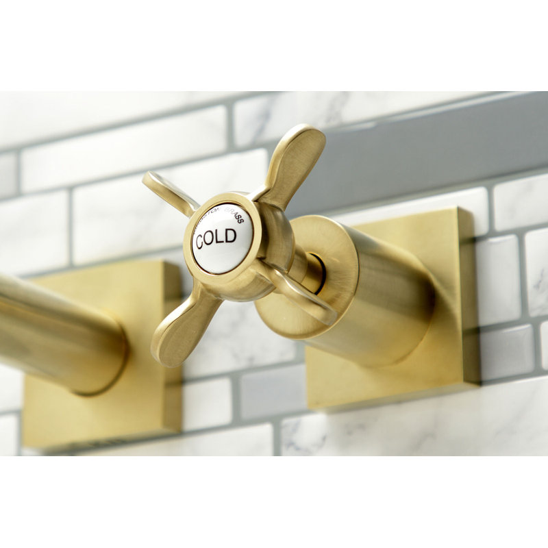 Kingston Brass Milano Two-Handle 3-Hole Wall Mount Roman Tub Faucet, Brushed Brass, Essex