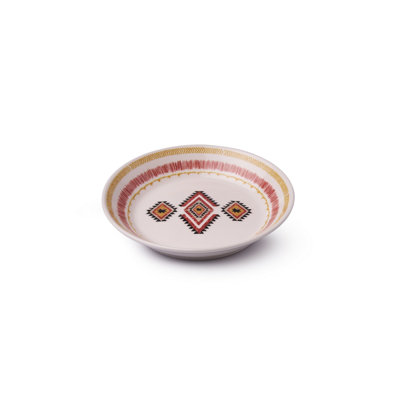 Ensemble de 6 assiettes élégantes en céramique, blanc avec carreaux rouges et accents jaunes, 8,3 x 8,3 x 1,4 pouces | 100% lavable au lave-vaisselle et au micro-ondes | Parfait pour les repas, les réceptions et l'utilisation quotidienne, design élé