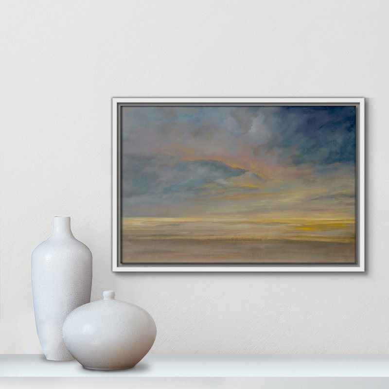 Saffi Dawning Unrest - Floater Frame Painting on Canvas, 13.5" H x 19.5" W, White