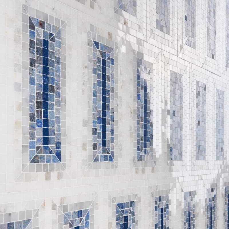Ako 4x9 Rectangle Marble Micro Mosaic Tile, Azul Blue