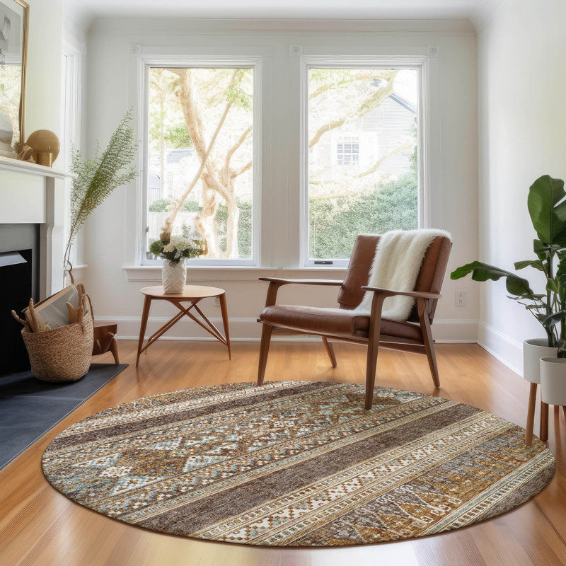 Premium Machine Washable Prisco Chocolate Rug, Round 8'