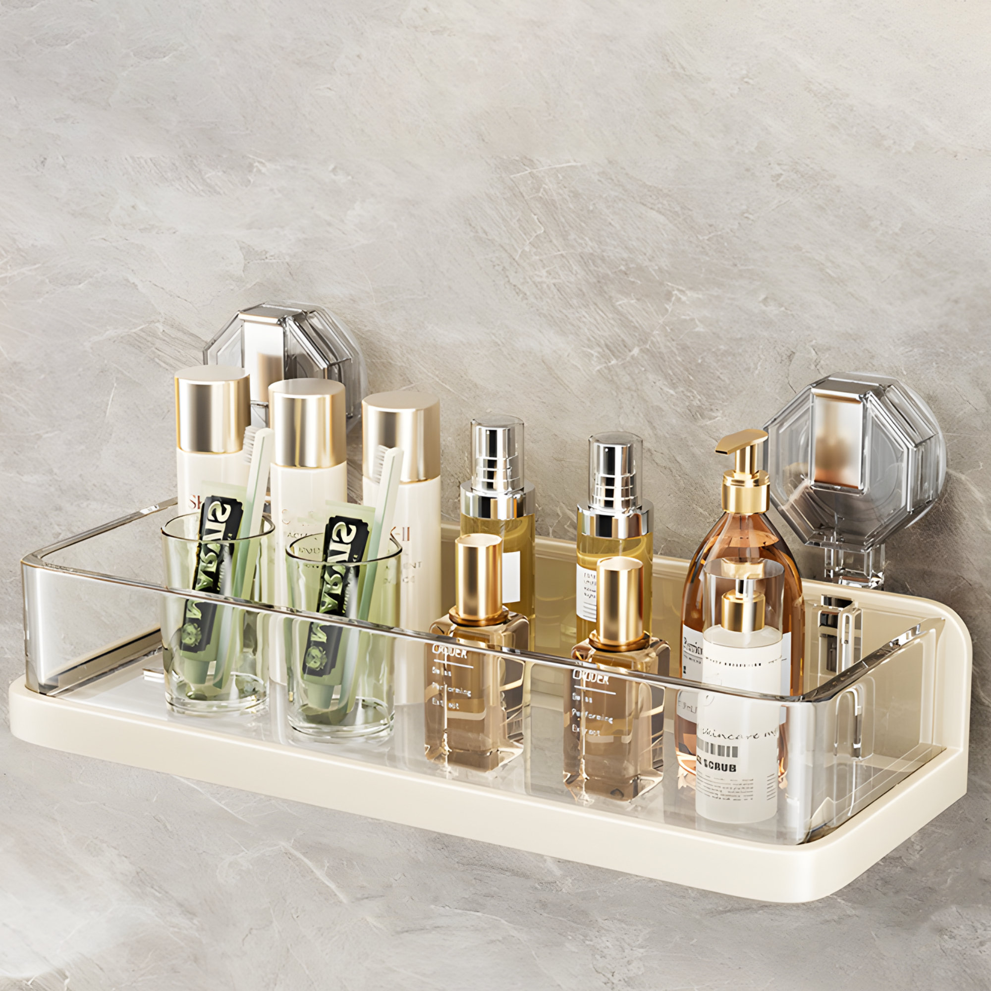 Povxlum Scaffale Doccia A Ventosa Rotante, Trasparente, L 29x13x21 Cm - Ripiano Bagno Non Perforato, Multiuso Per Shampoo E Cosmetici