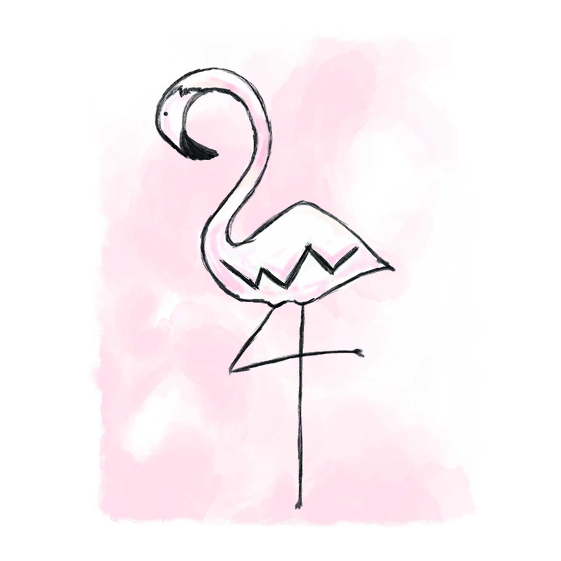 Croquis de flamant rose, H 16 po x l 12 po