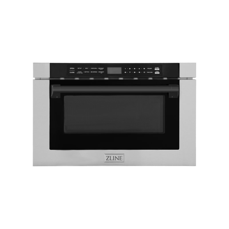 ZLINE 24" 1.2 cu. ft. Built-in Microwave Drawer with a Traditional Handle in Stainless Steel, Matte Black