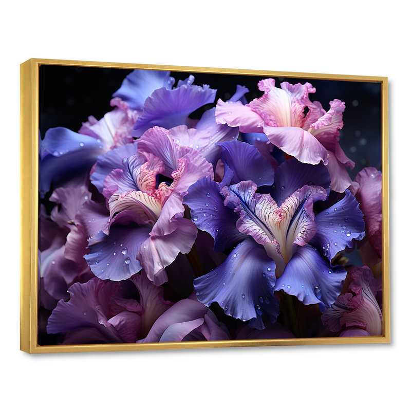«Midnight Purple Irises Serenity» dévoilé sur toile, H 12 po x l 20 po x P 1 po, Cadre flottant doré