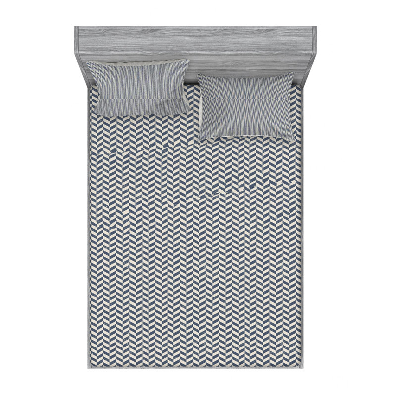 Microfiber Chevron Sheet Set, Queen Sheet Set + Fitted Sheet + Pillowcase, Blue Chevron