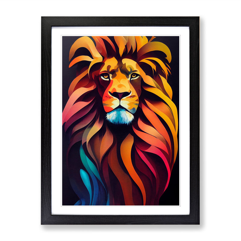 Lion Palette Knife - Single Picture Frame Print, 34cm H x 25cm W x 2cm D, Black