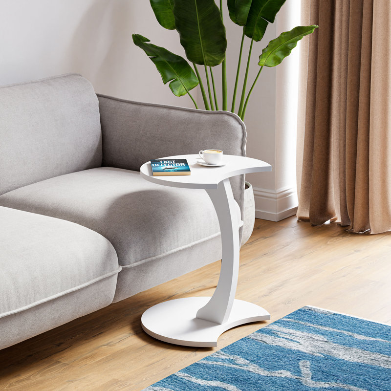InterGo Modern C-shaped Side Table  For Living Room, Wheeled C Coffee Table, Sofa Table, Side Table, Nesting Table, Serving Table (White)