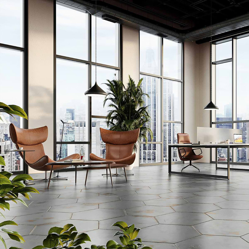 Angela Harris Flatiron 20" Large Hexagon Matte Porcelain Tile, Gray