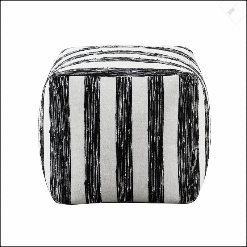 Repose-pieds rembourré en tissu noir et blanc Modern, Tissu blanc / noir