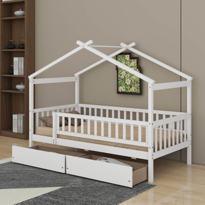 Lit simple en bois avec tiroirs