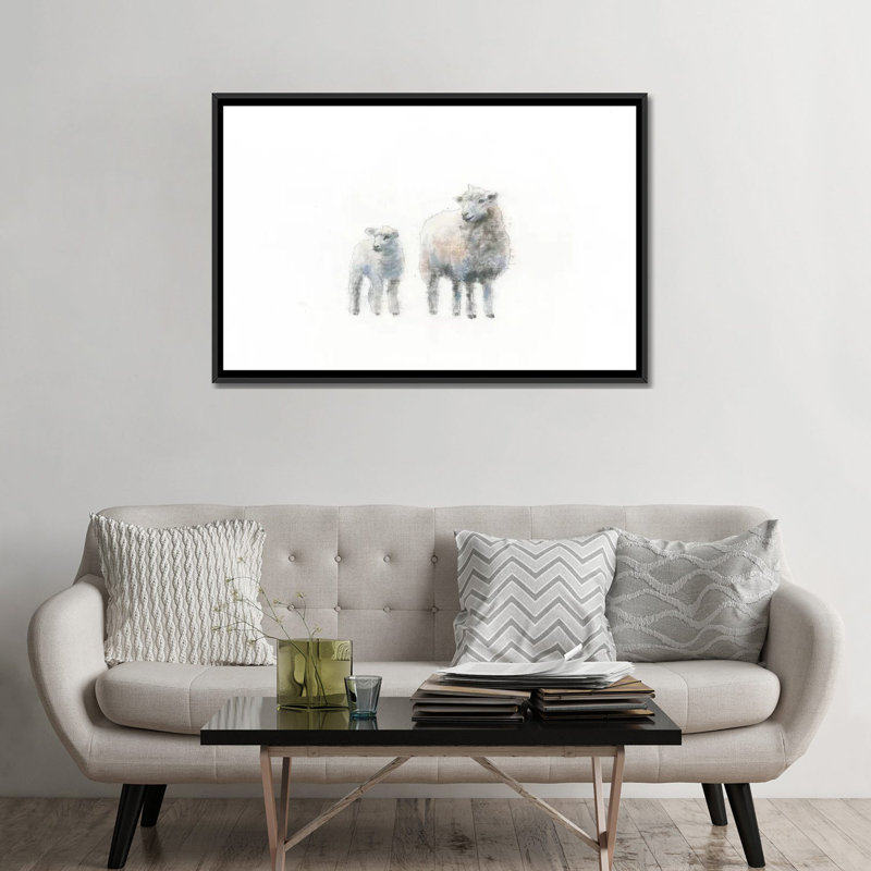 «Sheep and Lamb», impression sur toile tendue, H 18 po x l 26 po x P 1,5 po, Toile avec cadre noir, Pas de tapis