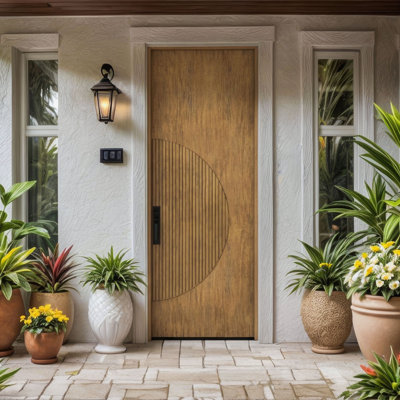 Porte à panneau encastré 96 po en acajou Lunara 96 po - Contemporain, moderne, brut
