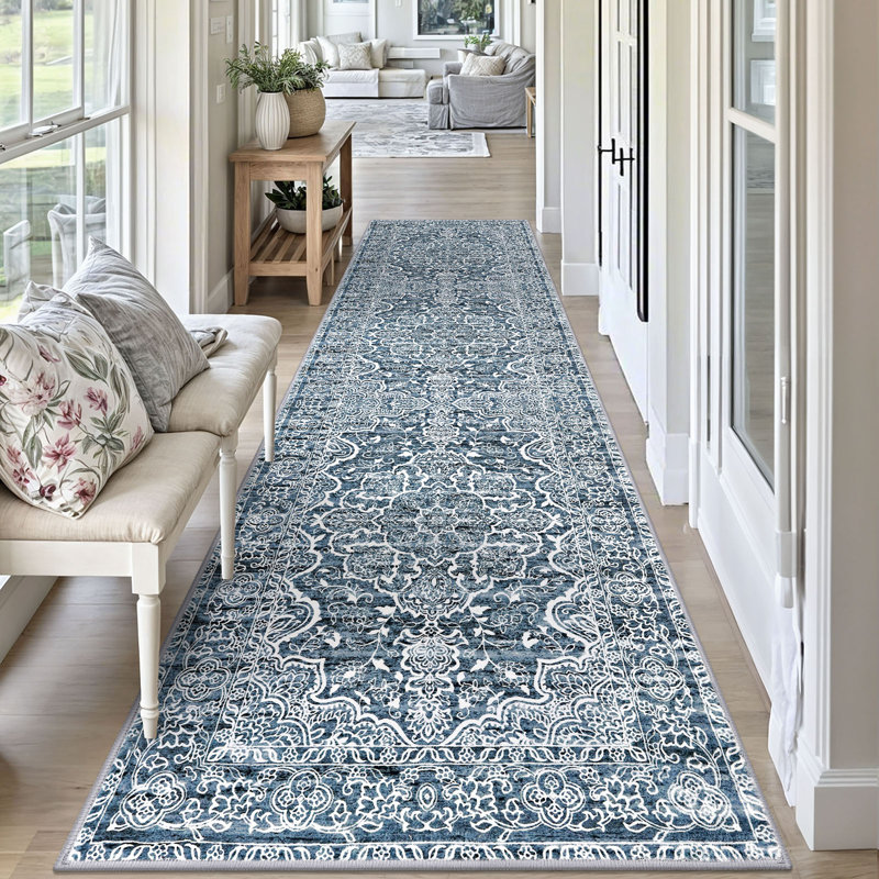 Area Rug Machine Washable Rugs with Rubber Backing for Living Room, Runner 3' x 10'