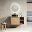 Meuble-lavabo mural 36 po avec lavabo d'art en céramique, tablettes de rangement, porte à fermeture en douceur, style moderne, teinte imitation chêne