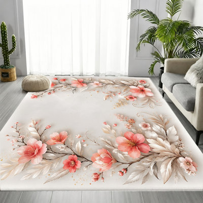 Tapis floral rétro rose, blanc et rose, tapis de protection antidérapant doux, décoration intérieure élégante pour salon, chambre à coucher, entrée, porte d'entrée, cuisine, balcon, appartement
