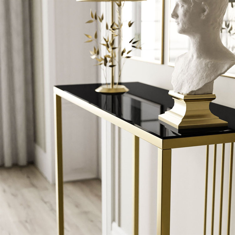 Ridgewood 100cm Glass Top Console Table, Black, Gold