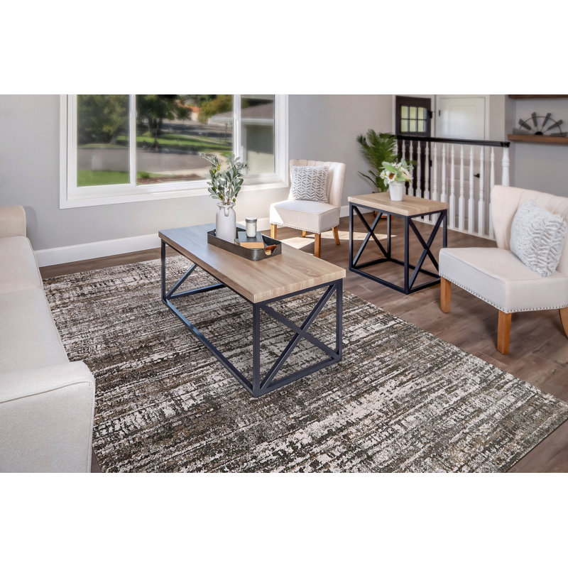 Tapis abstrait gris / beige, Rectangle 9 pi x 12 pi
