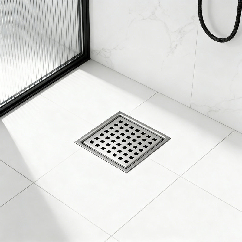 4" Linear Shower Drain With Grid Cover, Professional Brushed 304 Stainless Steel, High Flow, Hair Catcher Shower Drain