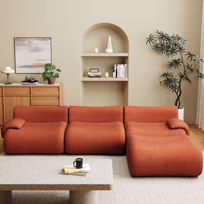 113" Modular Corduroy Sectional Sofa with Ottoman, Oversized Upholstered Couch for Living Room