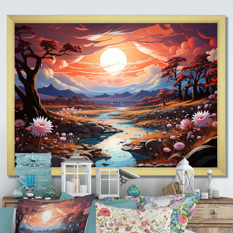 Kawaii Paries Landscape at Sunset I, H 24 po x l 32 po x P 1 po, Cadre doré simple