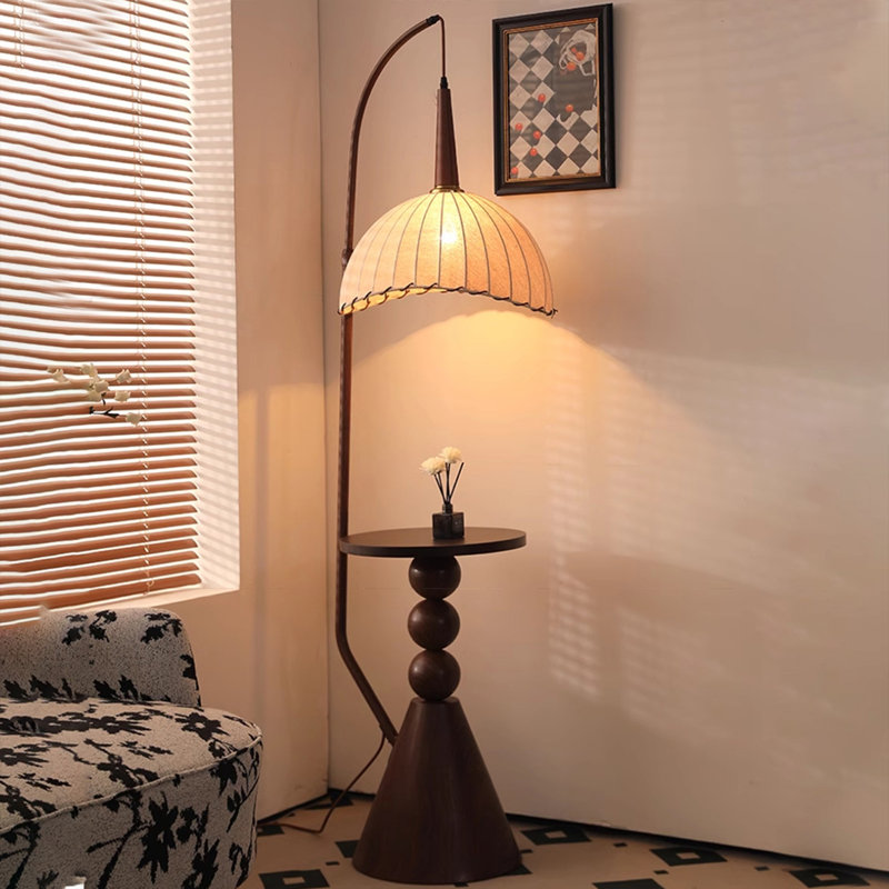 Beige + Nut-brown Fabric + Solid Wood + Iron Free form Floor Lamps