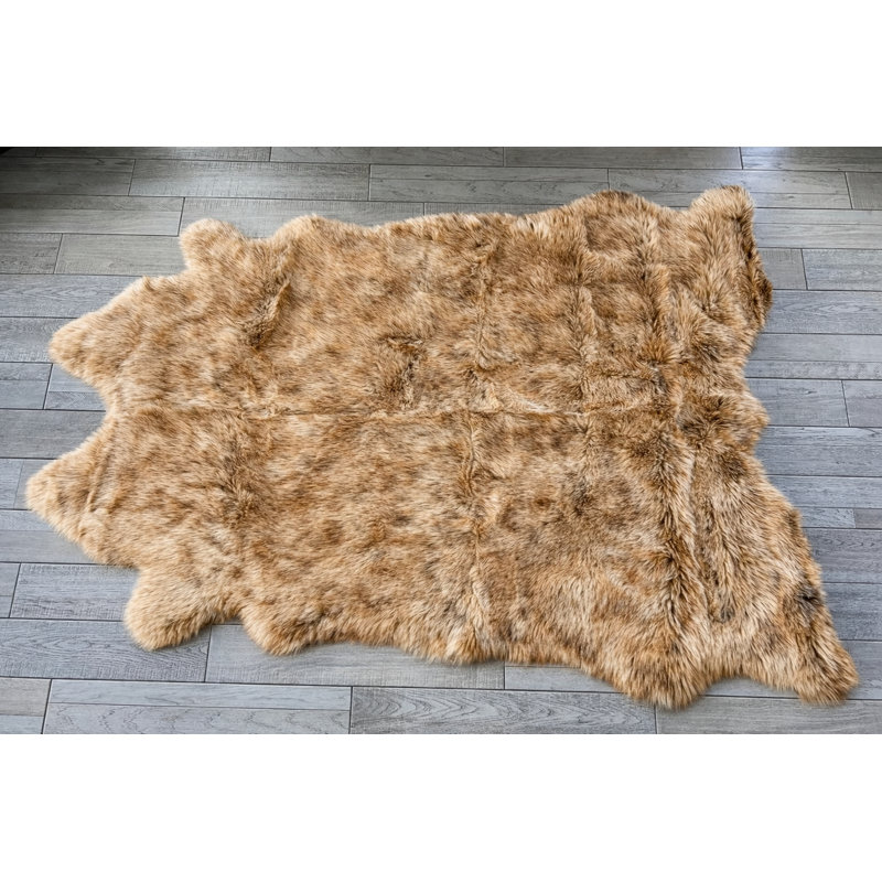 Faux Bison Skin Fur Shag Area Rug in Brown/Beige, Novelty 8' x 9'