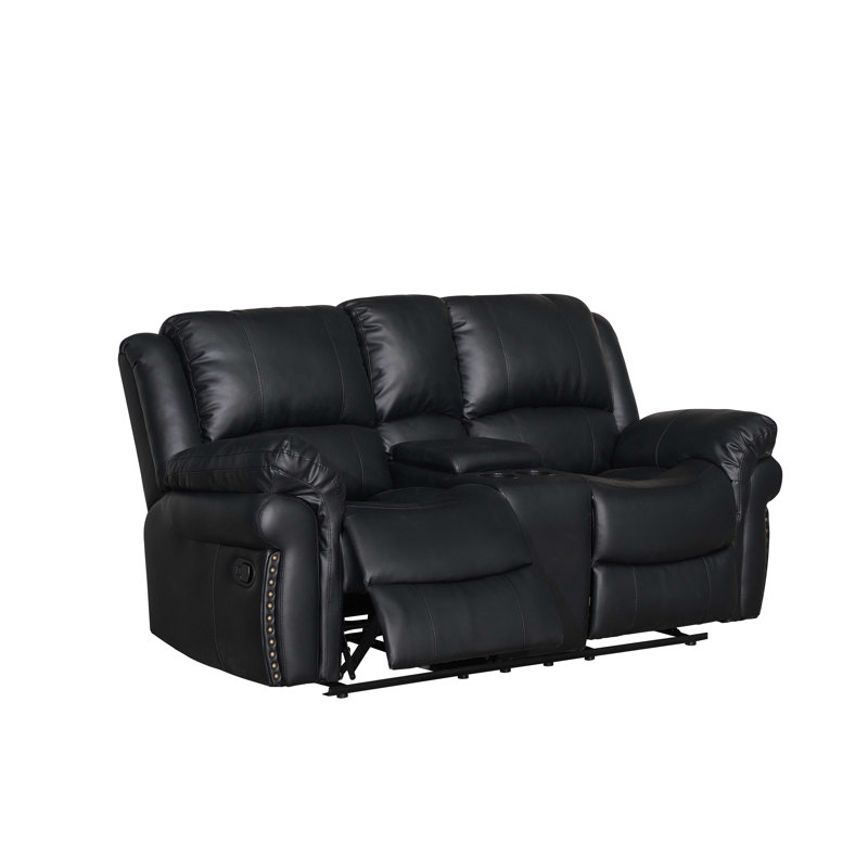 Adele 73.2'' Wide Modern Super Soft Vegan Leather Manual  Reclining Loveseat, Black