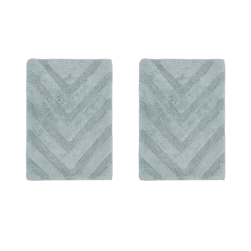 Annaclara Premium 100% Cotton 2 Piece Bath Rug Sets with Non-Slip Backing, Machine Washable, Luxurious Chervon Pattern Super Absorbent & Tufted Weave Bath Mat for Bathroom, Shower, and Tub
